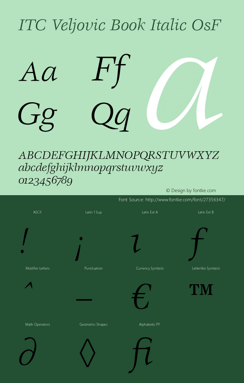 Veljovic Book OsF Italic Version 1.00 Font Sample