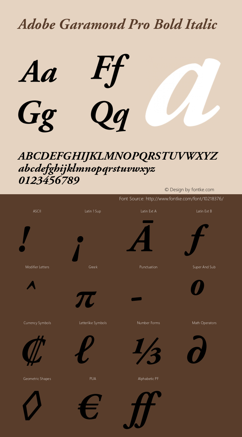 Adobe Garamond Pro Bold Italic Version 2.040;PS 2.000;hotconv 1.0.51;makeotf.lib2.0.18671 Font Sample