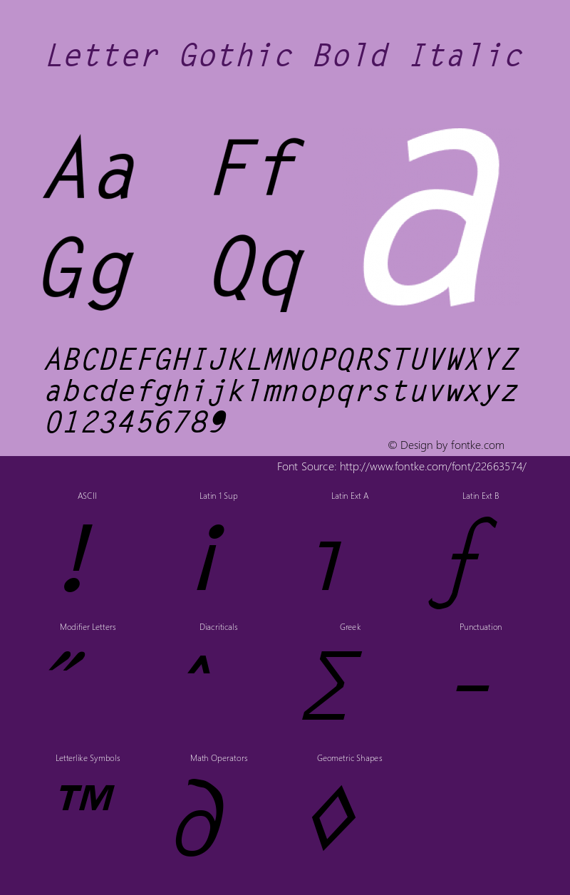 Letter Gothic Bold Italic (C)opyright 1992 WSI:8/6/92 Font Sample