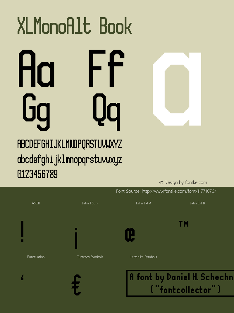 XLMonoAlt Book Version 1.0 Font Sample