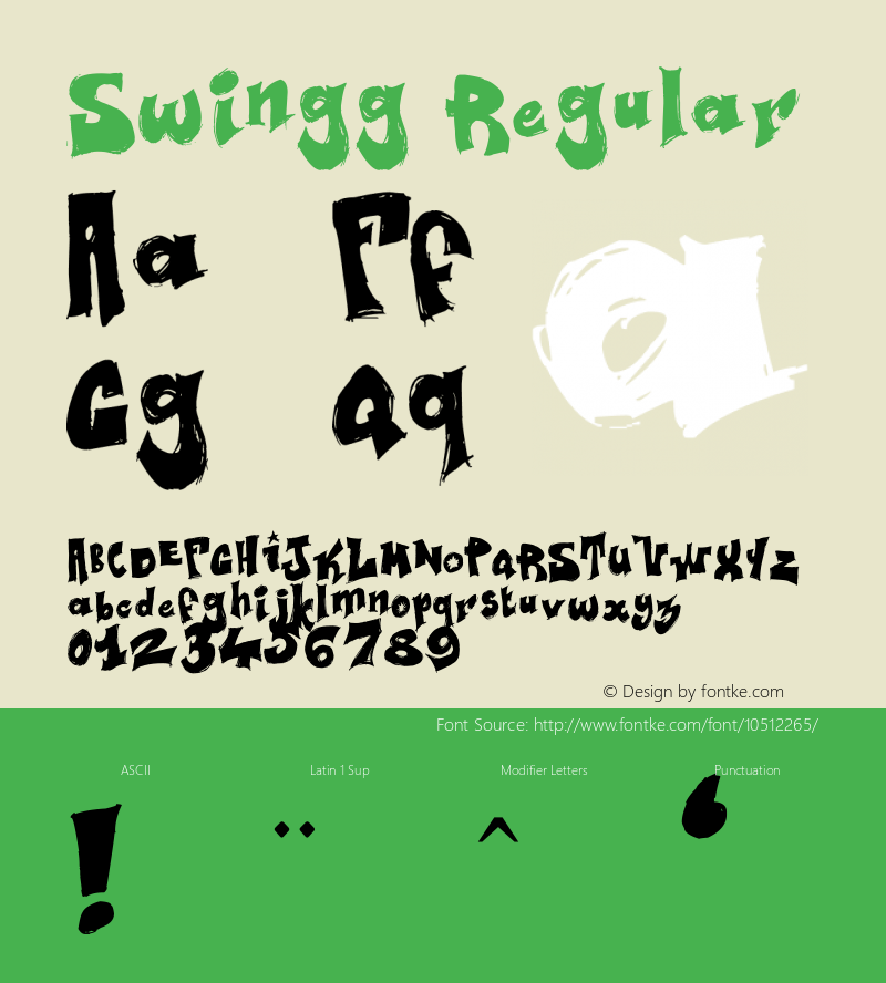 Swingg Regular Version 1.00 July 27, 2010, initial release Font Sample
