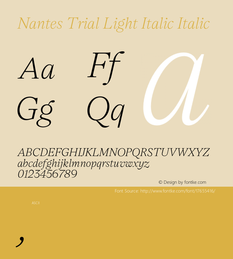 Nantes Trial Light Italic Italic Version 1.000;PS 001.000;hotconv 1.0.88;makeotf.lib2.5.64775 Font Sample