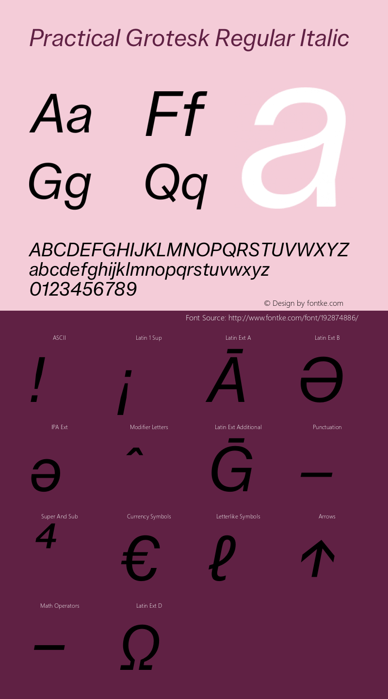 Practical Grotesk Regular Italic Version 2.000;FEAKit 1.0图片样张