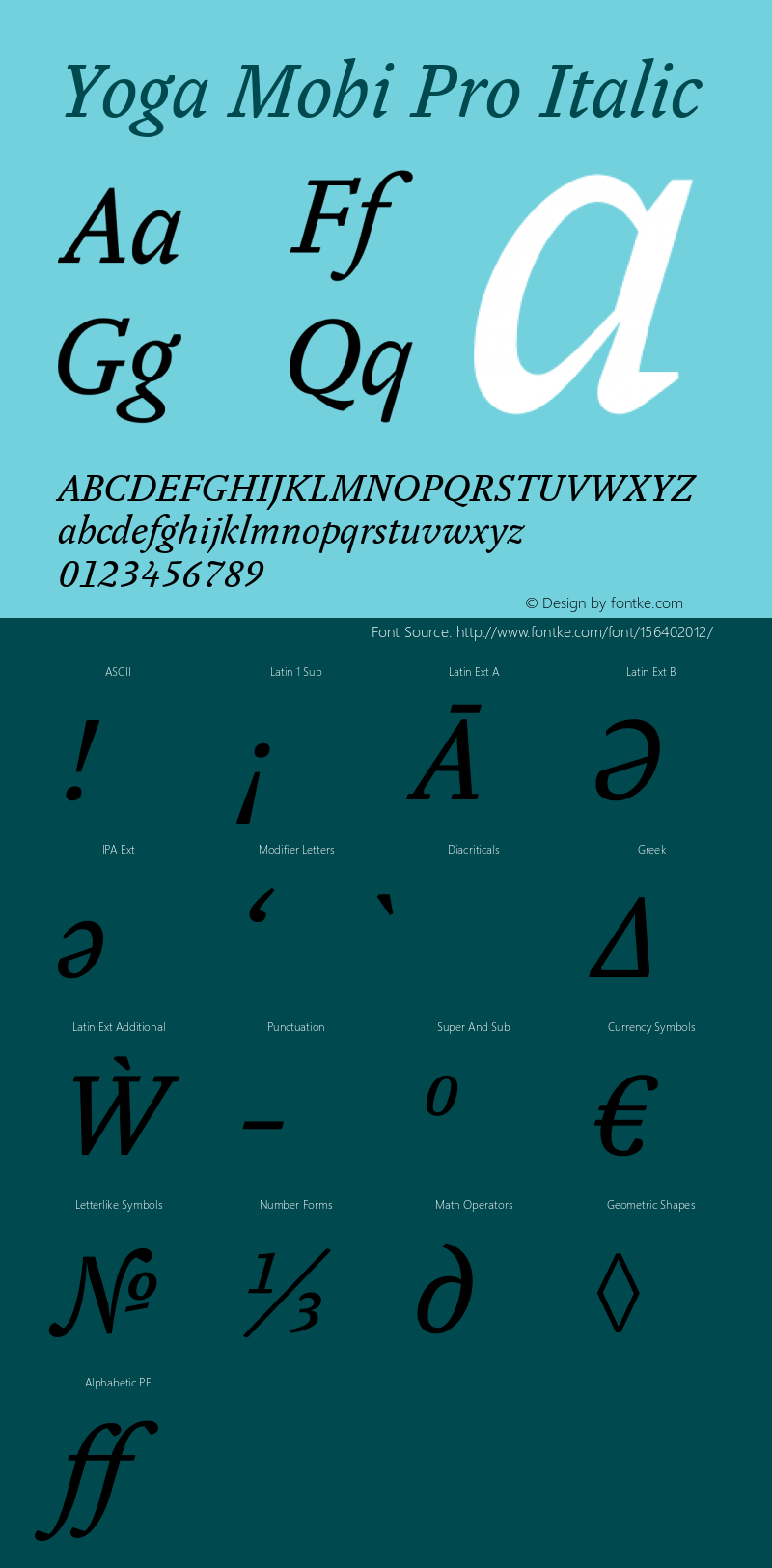 YogaMobiPro-Italic Version 7.505; 2011; Build 1023 Font Sample