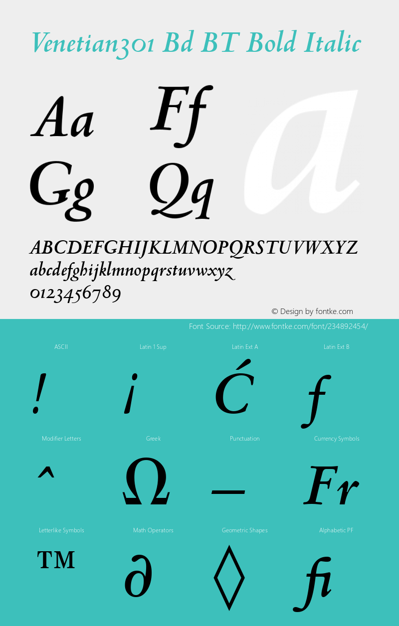 Venetian301 Bd BT Bold Italic Version 1.01 emb4-OT图片样张