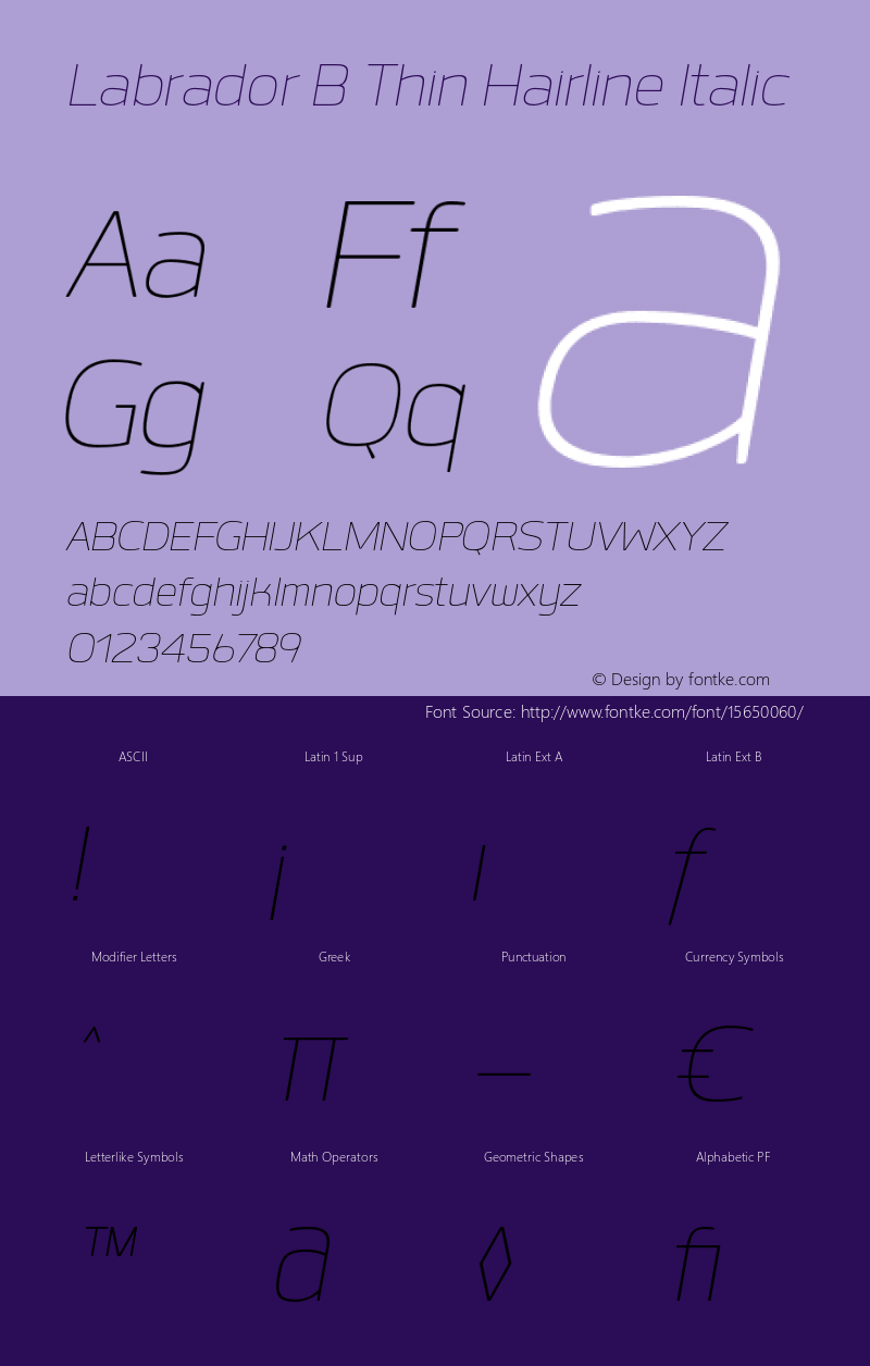 Labrador B Thin Hairline Italic Version 1.000 Font Sample