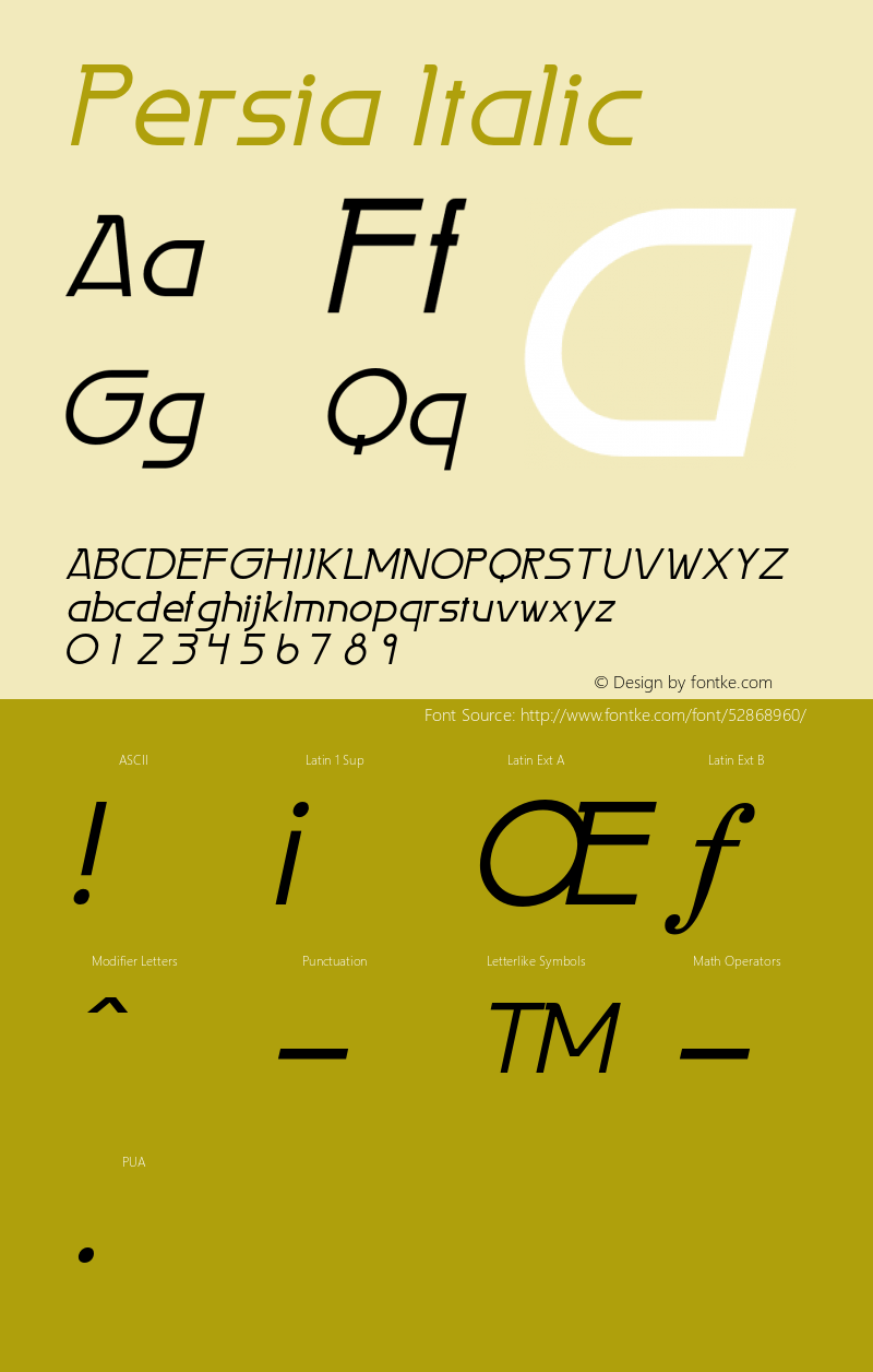 PersiaItalic Altsys Fontographer 4.1 2/2/95 {DfLp-URBC-66E7-7FBL-FXFA} Font Sample