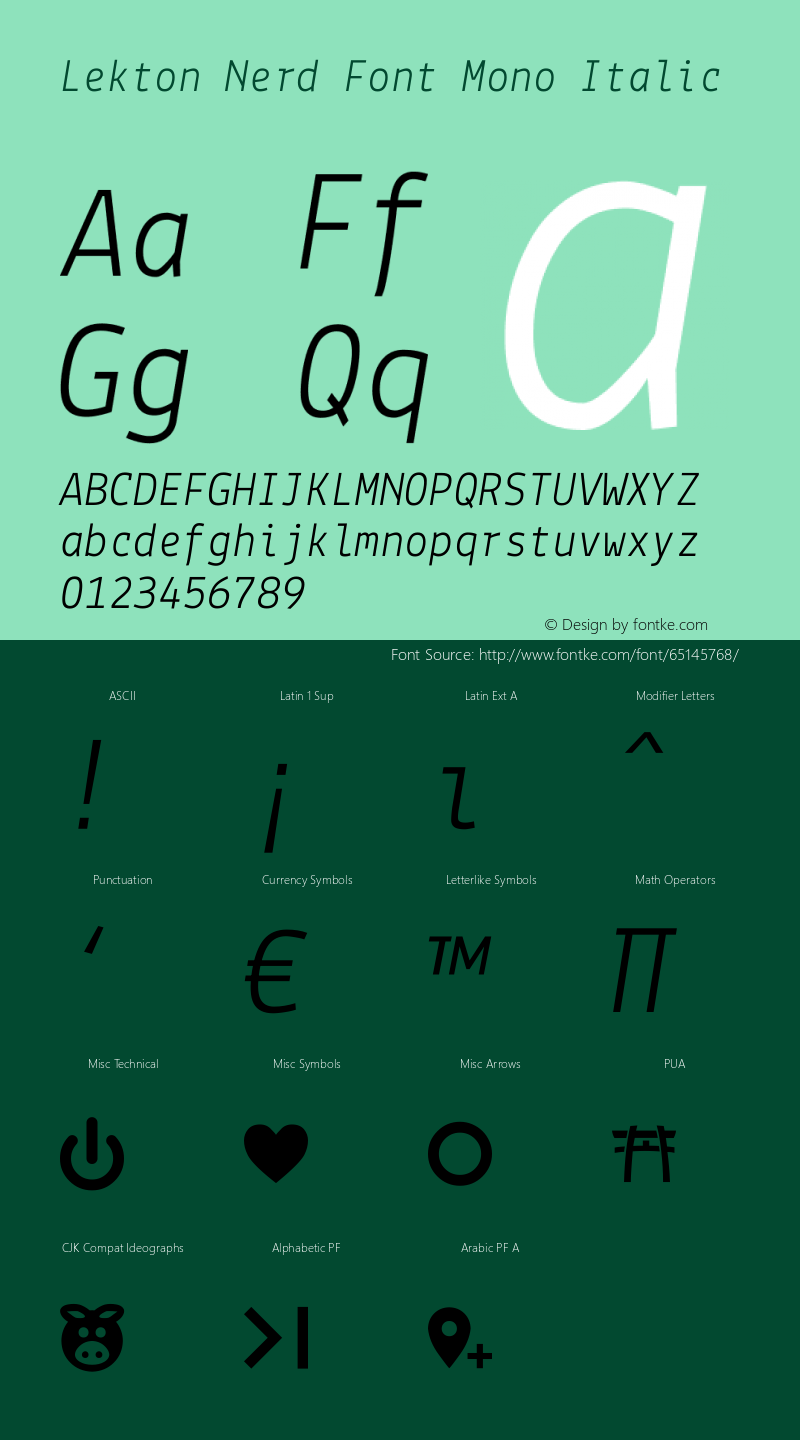 Lekton-Italic Nerd Font Complete Mono Version 3.000 Font Sample