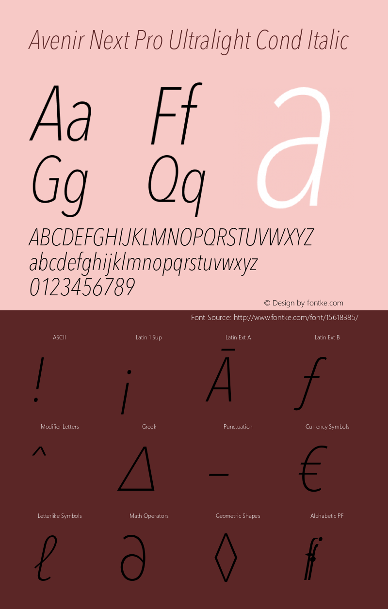 Avenir Next Pro Ultralight Cond Italic Version 1.000;PS 001.001;hotconv 1.0.56 Font Sample