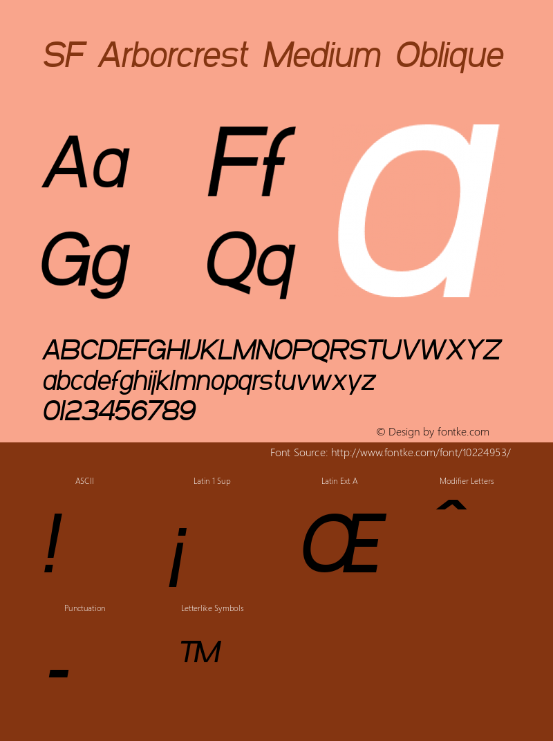 SF Arborcrest Medium Oblique Version 1.1 Font Sample