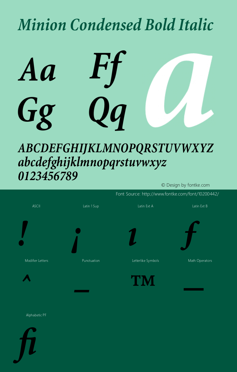 Minion Condensed Bold Italic 001.000 Font Sample