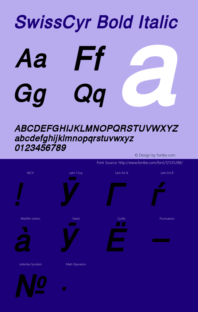 SwissCyr Bold Italic Version 1.02 Font Sample