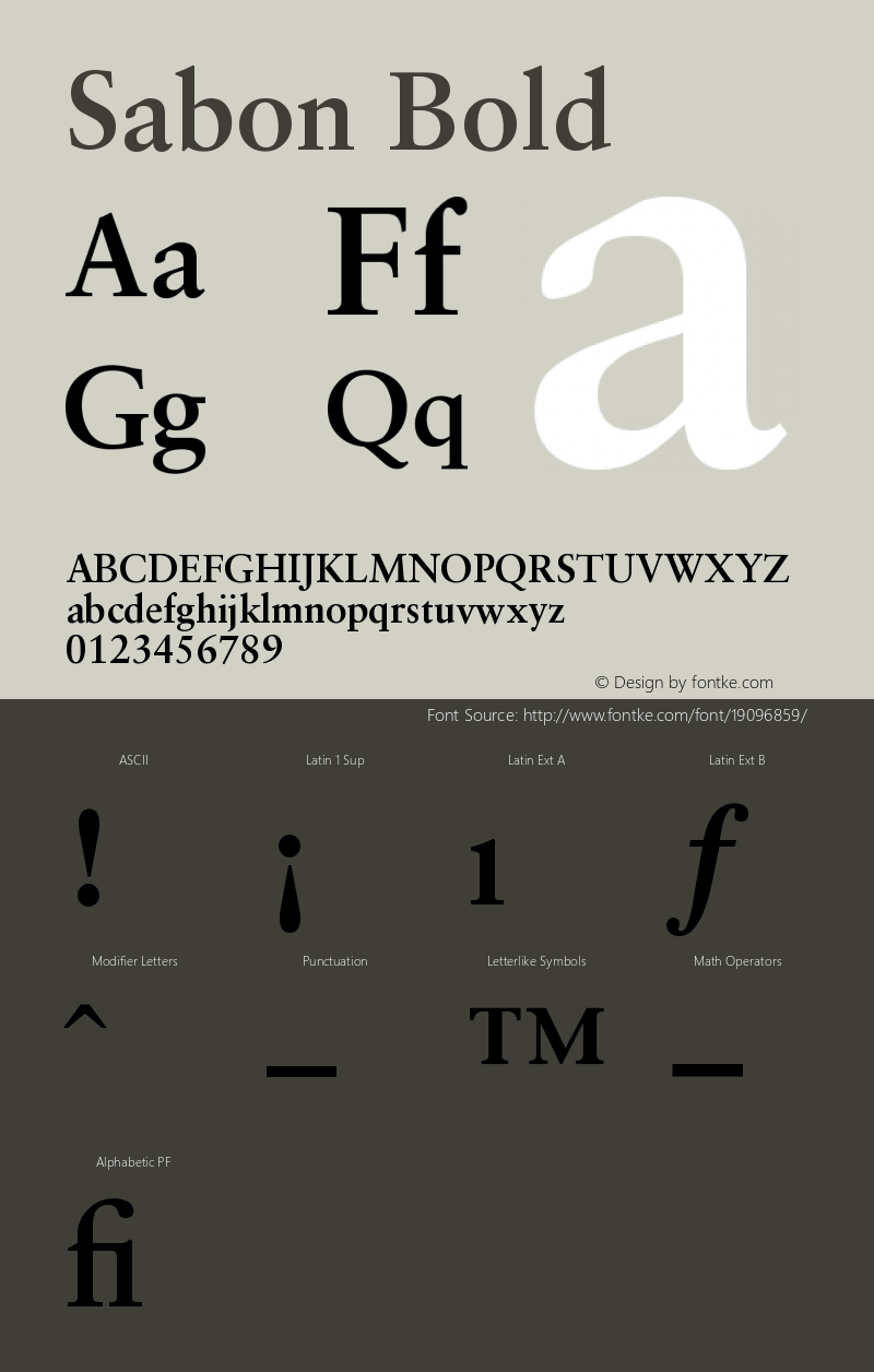 Sabon Bold Version 001.001 Font Sample