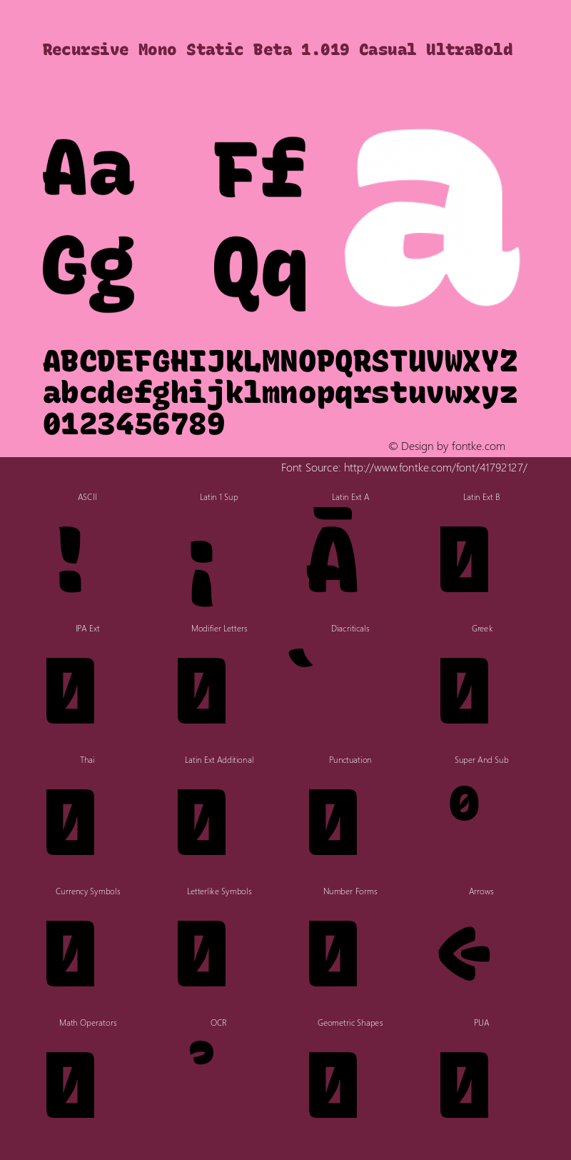 Recursive Mono Static Beta 1.019 Casual UltraBold Version 1.019 Font Sample