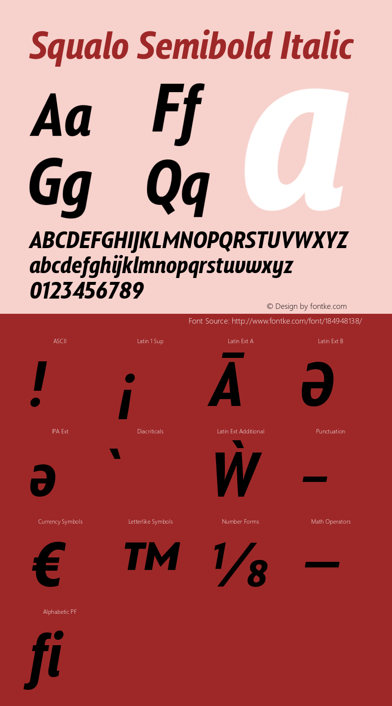 Squalo Semibold Italic Version 1.000;PS 001.000;hotconv 1.0.88;makeotf.lib2.5.64775图片样张