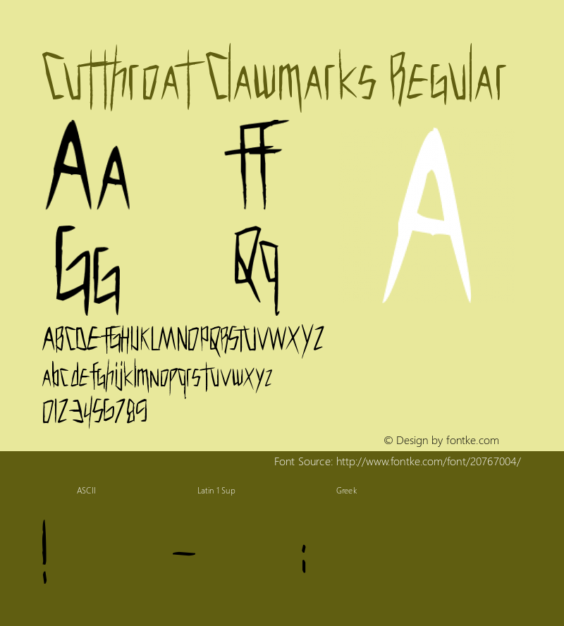 Cutthroat Clawmarks Version 1.00 July 10, 2013, initial release Font Sample