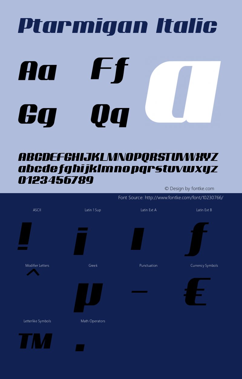 Ptarmigan Italic v1.0 - 13 May 2001 Font Sample