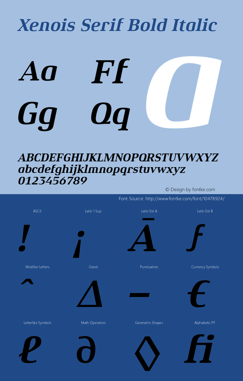 Xenois Serif Bold Italic Version 1.00 Font Sample