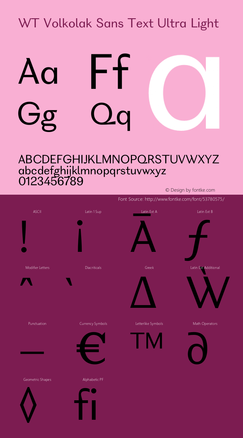 WT Volkolak Sans Text Ultra Light Version 3.000;PS 003.000;hotconv 1.0.88;makeotf.lib2.5.64775 Font Sample