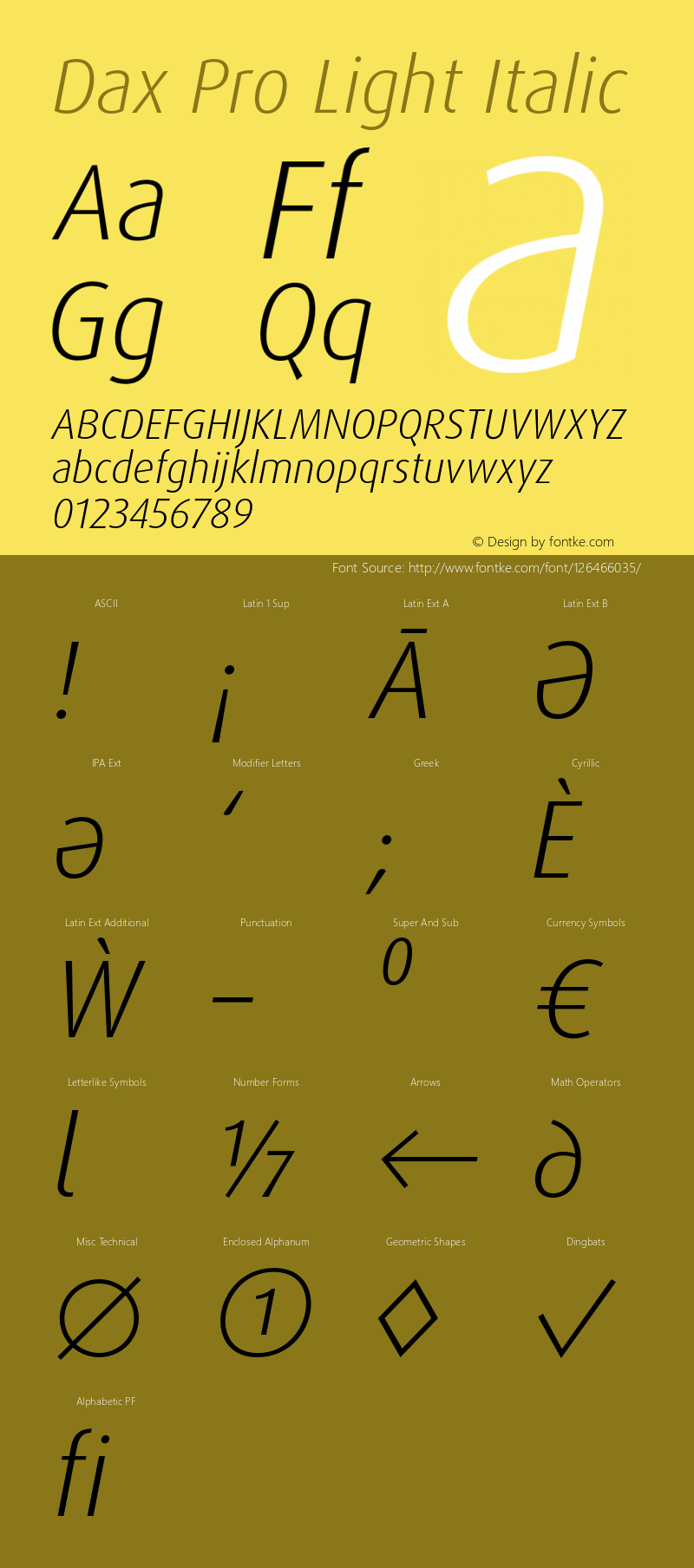 Dax Pro Light Italic Version 7.504; 2005; Build 1025 Font Sample