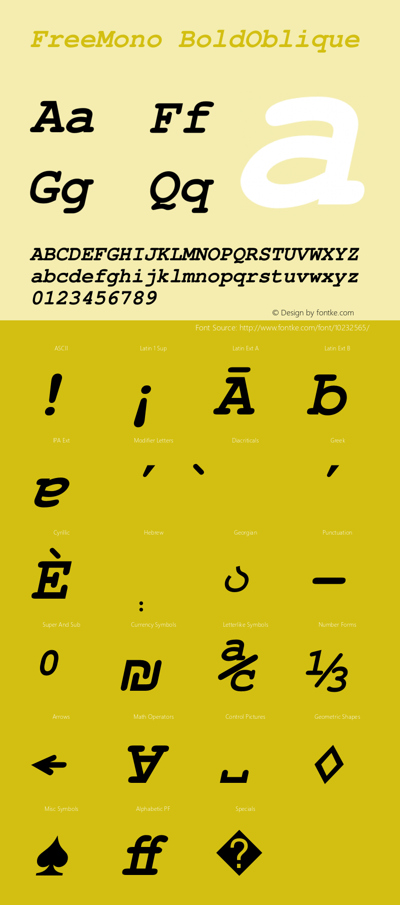 FreeMono BoldOblique Version $Revision: 1.71 $ Font Sample