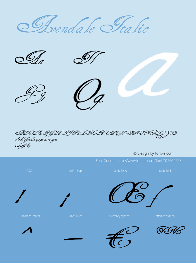 Avendale Italic Version 1.000 Font Sample