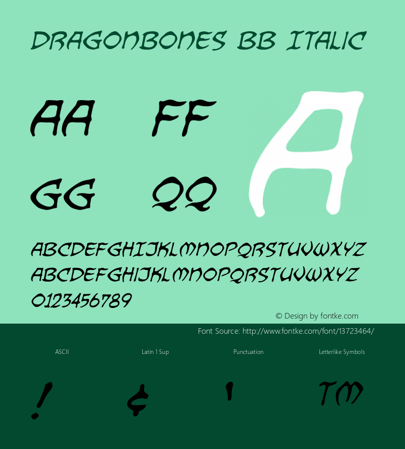 Dragonbones BB Italic Version 1.000 Font Sample