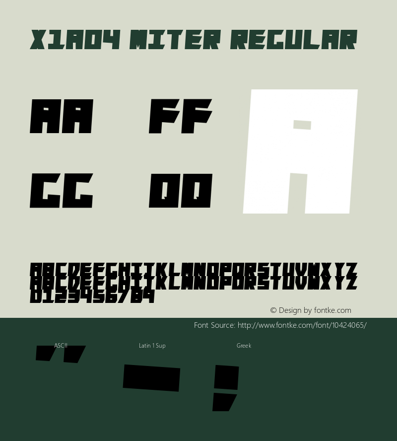 x1ao4 miter Regular Version 1.00 January 29, 2012, initial release Font Sample