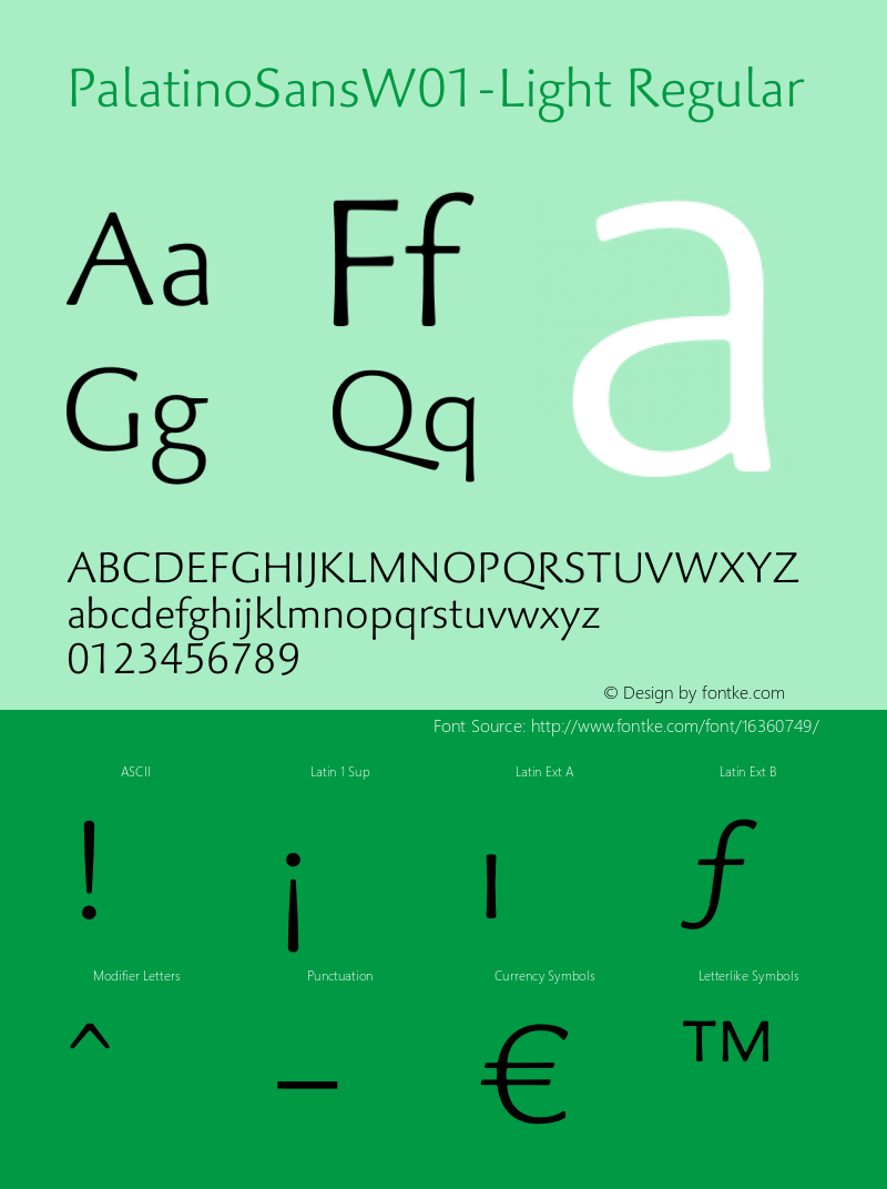 PalatinoSansW01-Light Regular Version 1.02 Font Sample