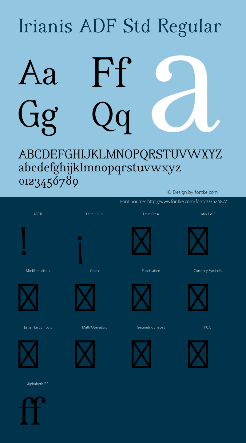 Irianis ADF Std Regular Version 2.001; Font Sample