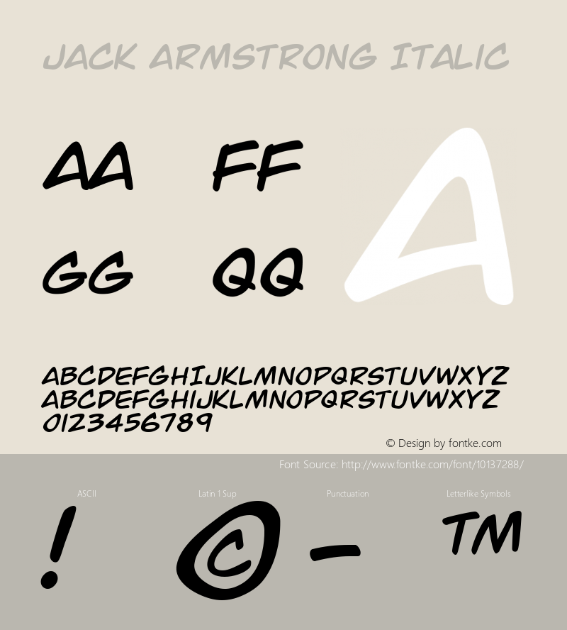 Jack Armstrong Italic Macromedia Fontographer 4.1 4/28/01 Font Sample