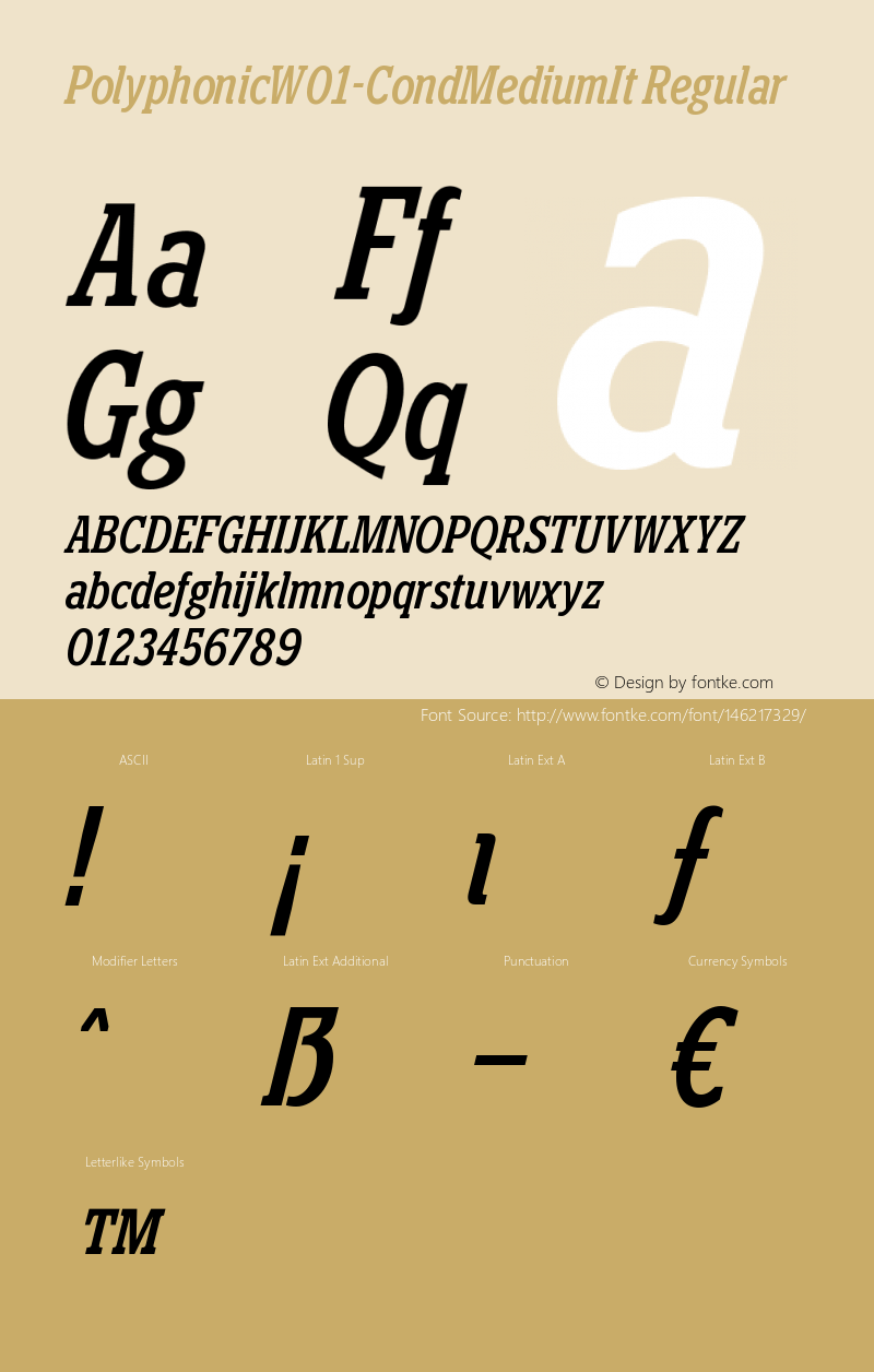 Polyphonic W01 Cond Medium It Version 1.00 Font Sample