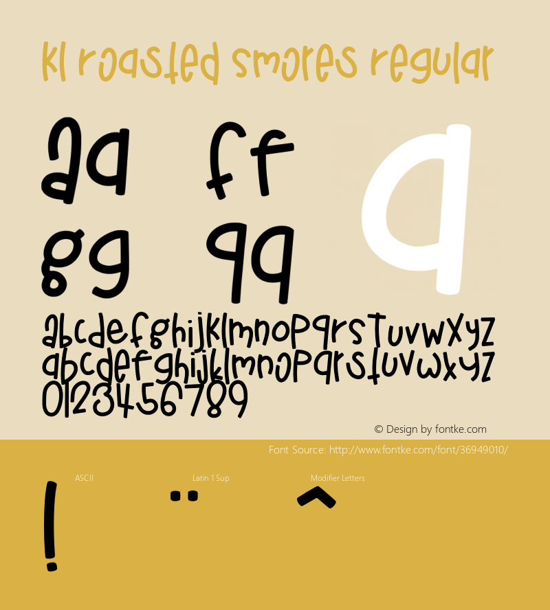 KL Roasted Smores Version 1.000;PS 001.000;hotconv 1.0.88;makeotf.lib2.5.64775 Font Sample