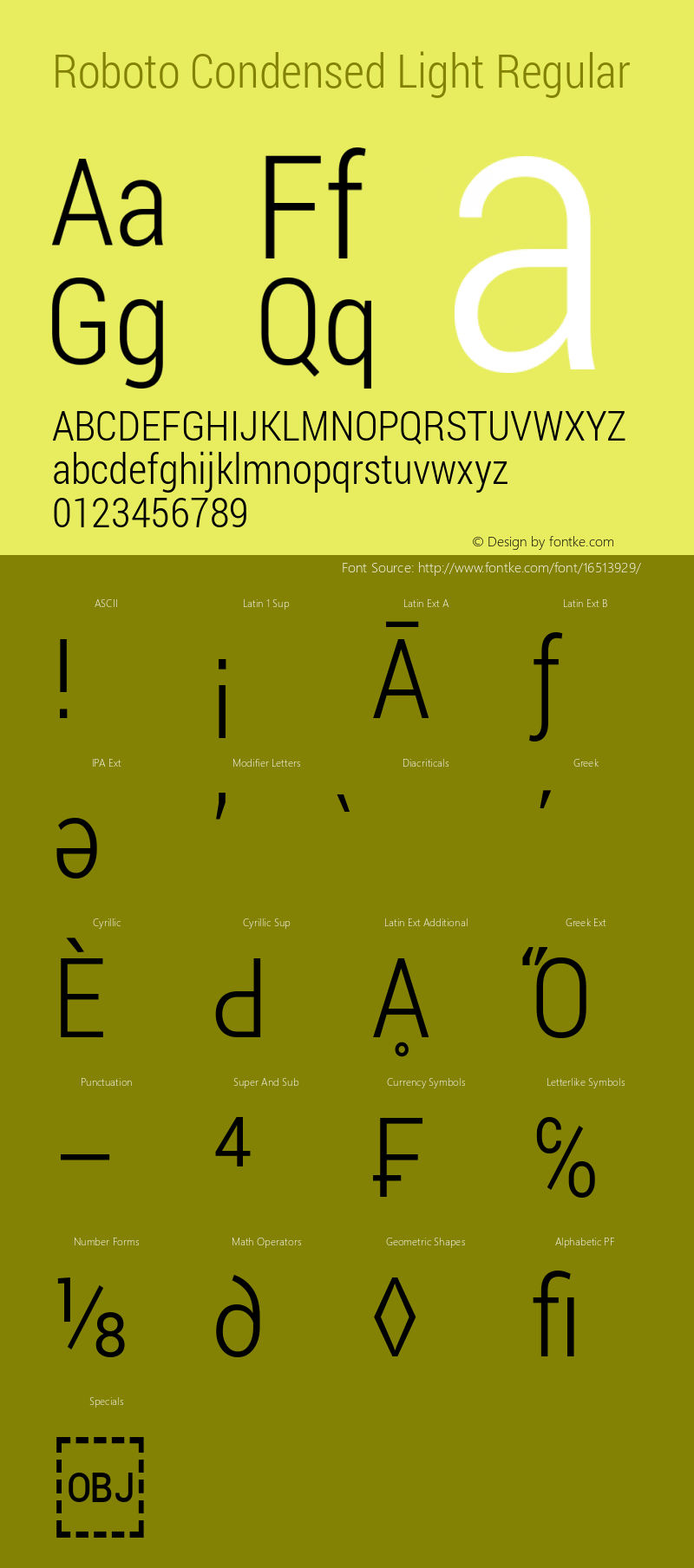 Roboto Condensed Light Regular Version 1.100141; 2013 Font Sample