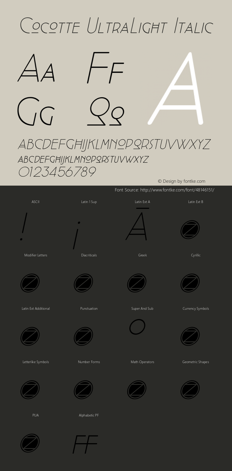 Cocotte-UltraLightItalic Version 2.001 Font Sample