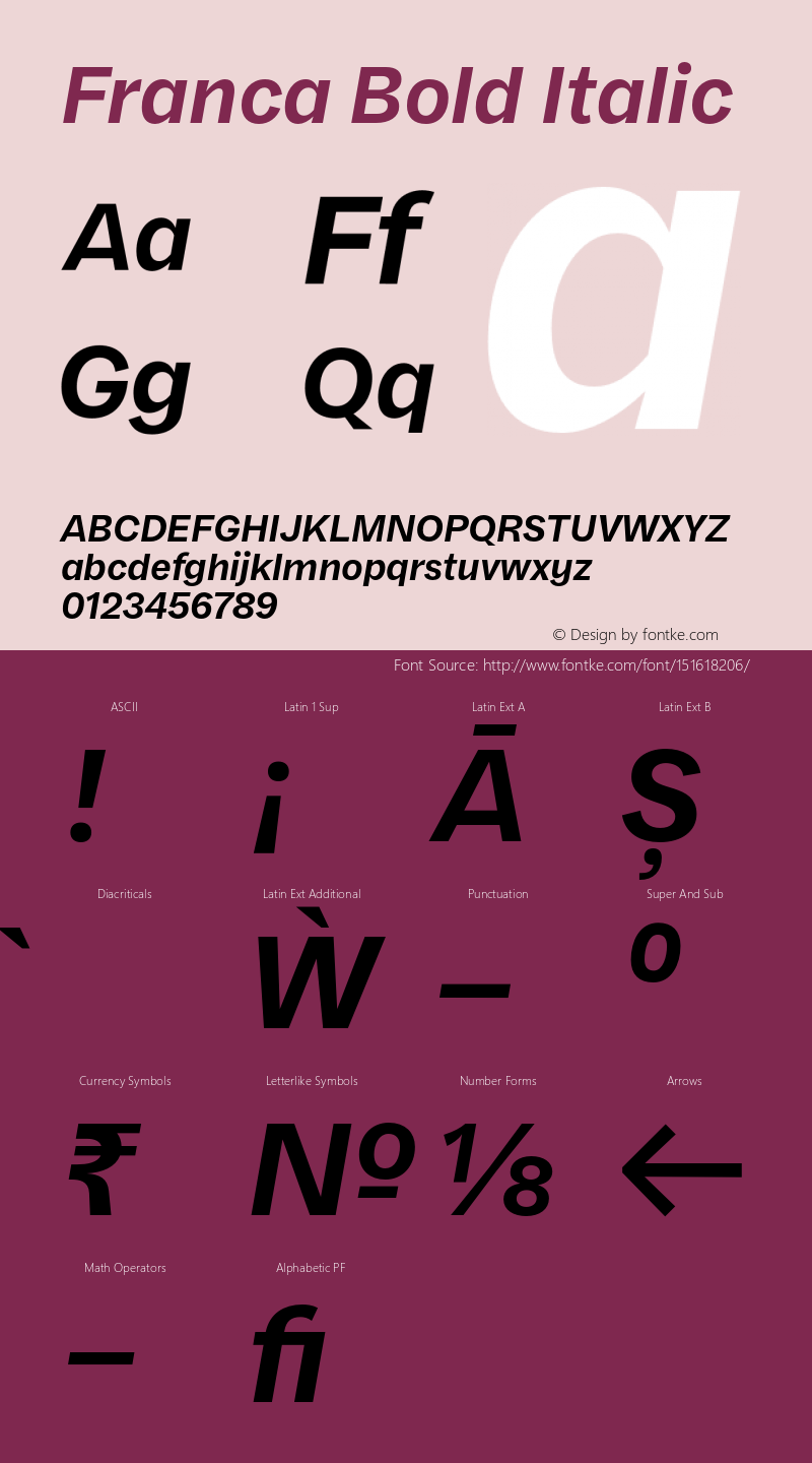 Franca Bold Italic Version 1.000;PS 001.000;hotconv 1.0.88;makeotf.lib2.5.64775 Font Sample