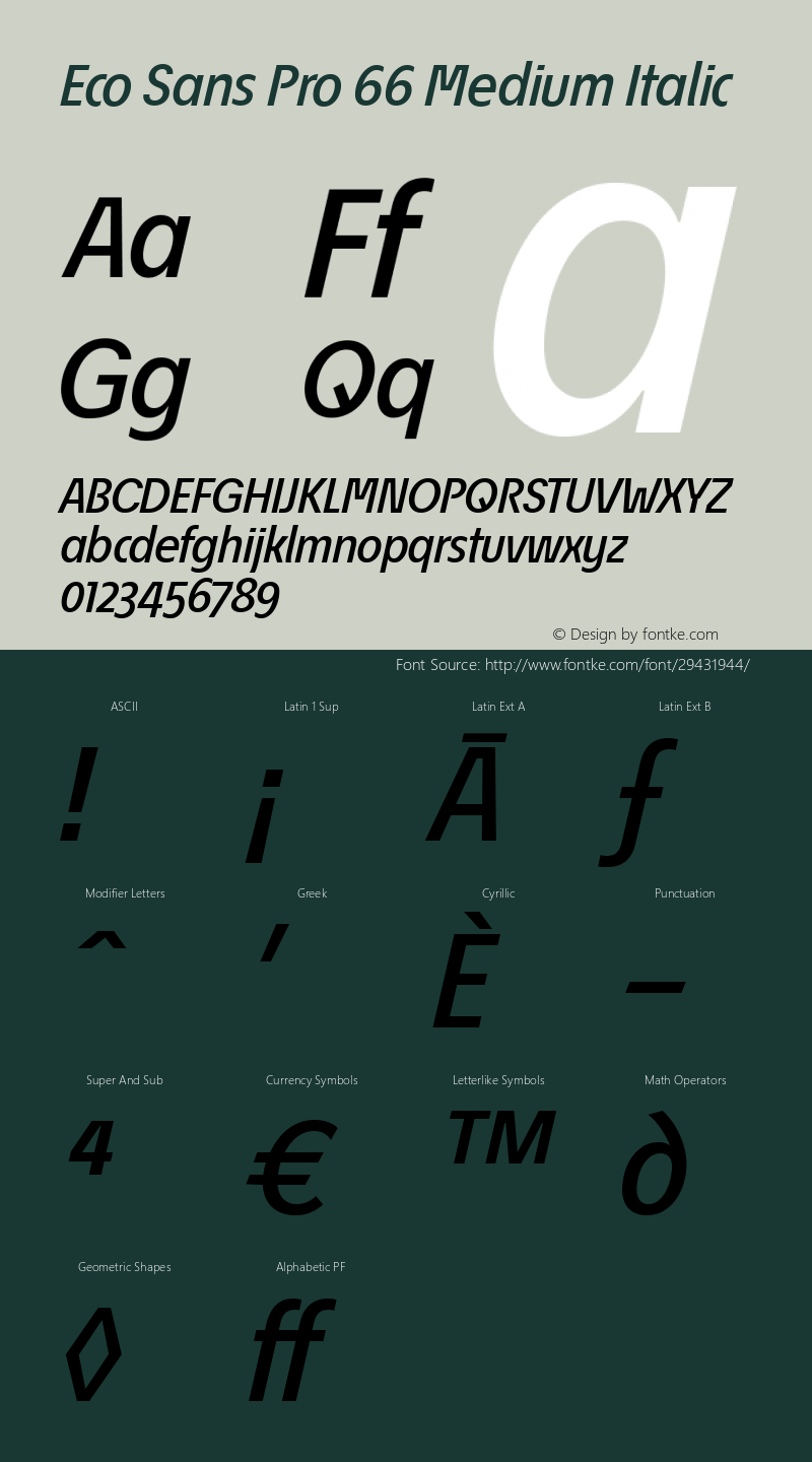 Éco Sans Pro 66 Medium Italic Version 3.007 Font Sample