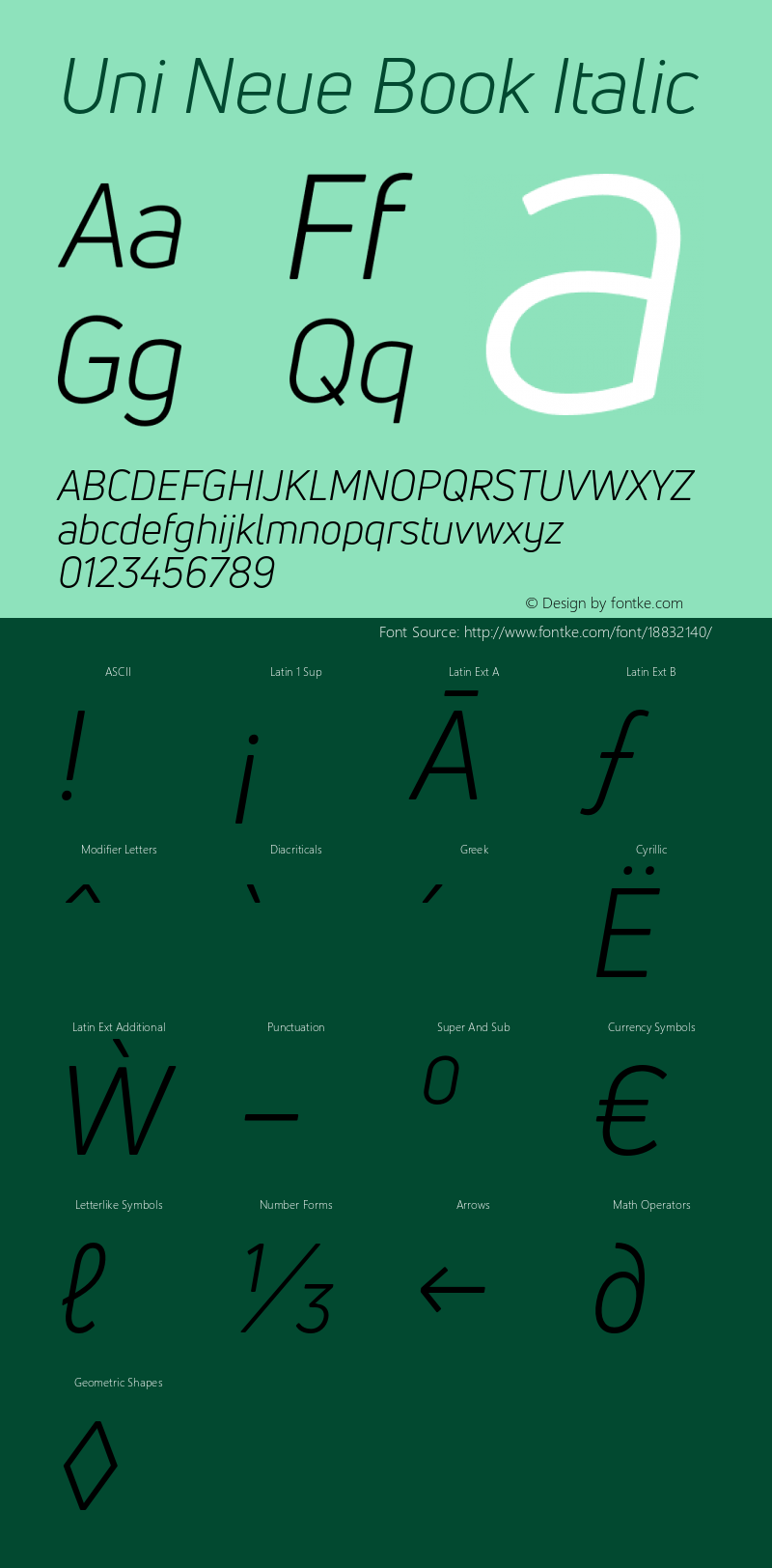 Uni Neue Book Italic Version 1.0 Font Sample