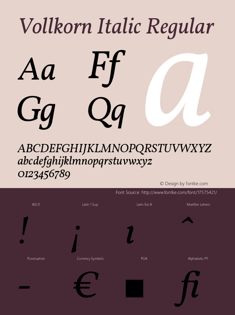 Vollkorn Italic Regular Version 2.001 Font Sample