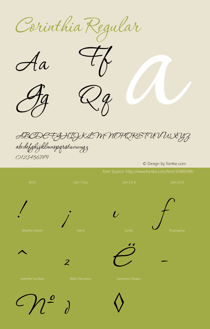 Corinthia Regular Version 1.000 2005 initial release Font Sample