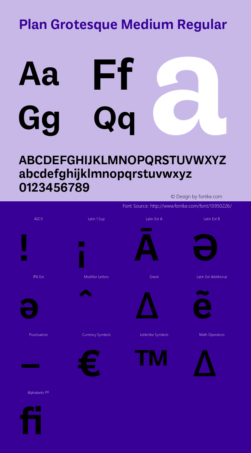 Plan Grotesque Medium Regular Version 1.000 Font Sample