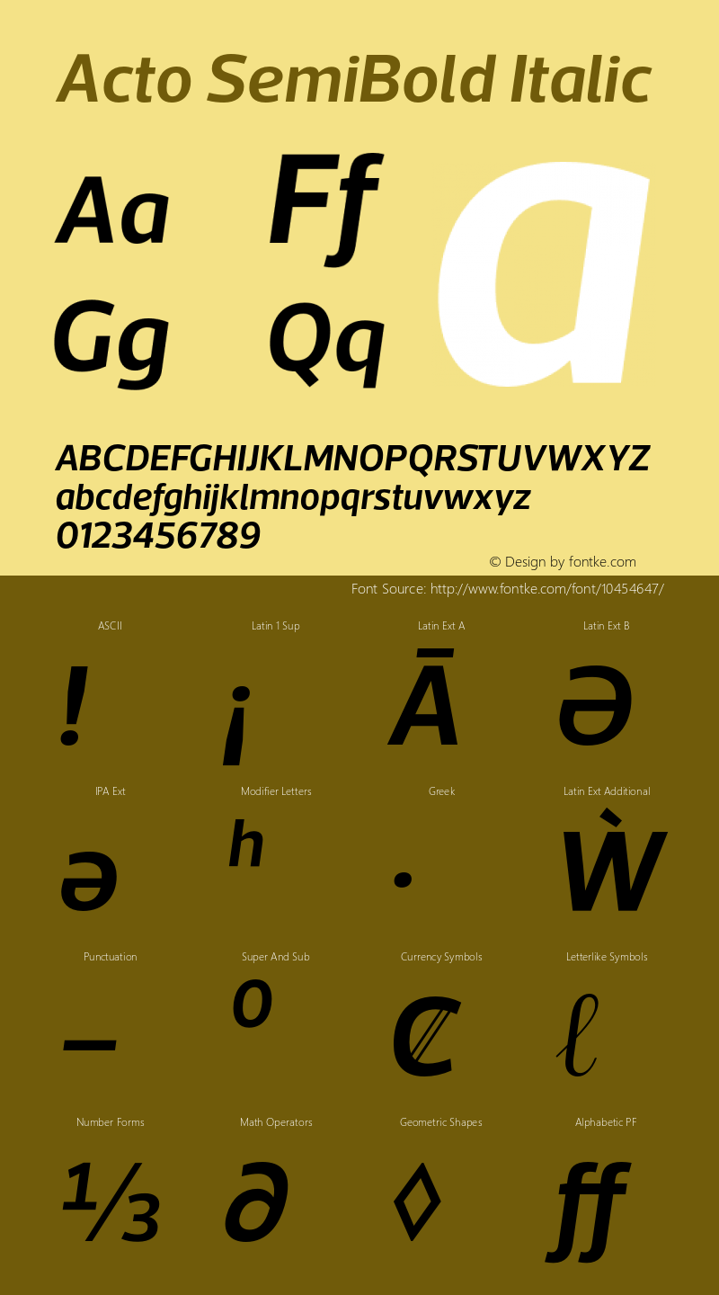 Acto SemiBold Italic Version 1.000 Font Sample