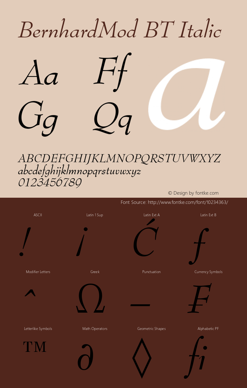 BernhardMod BT Italic Version 1.01 emb4-OT Font Sample