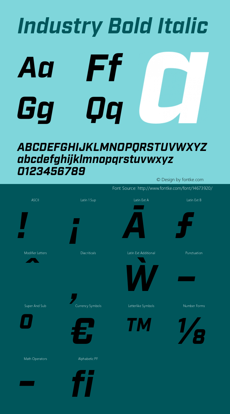 Industry Bold Italic Version 2.200;PS 002.200;hotconv 1.0.70;makeotf.lib2.5.58329 Font Sample