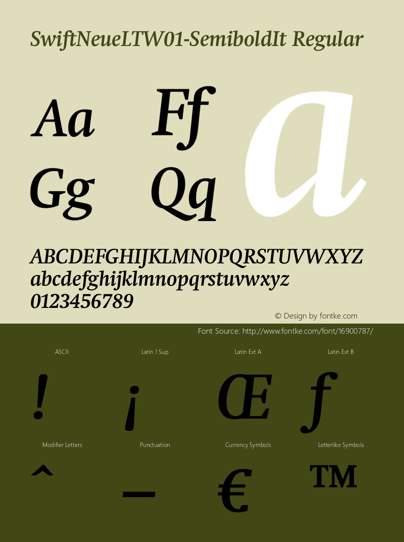 SwiftNeueLTW01-SemiboldIt Regular Version 1.02 Font Sample