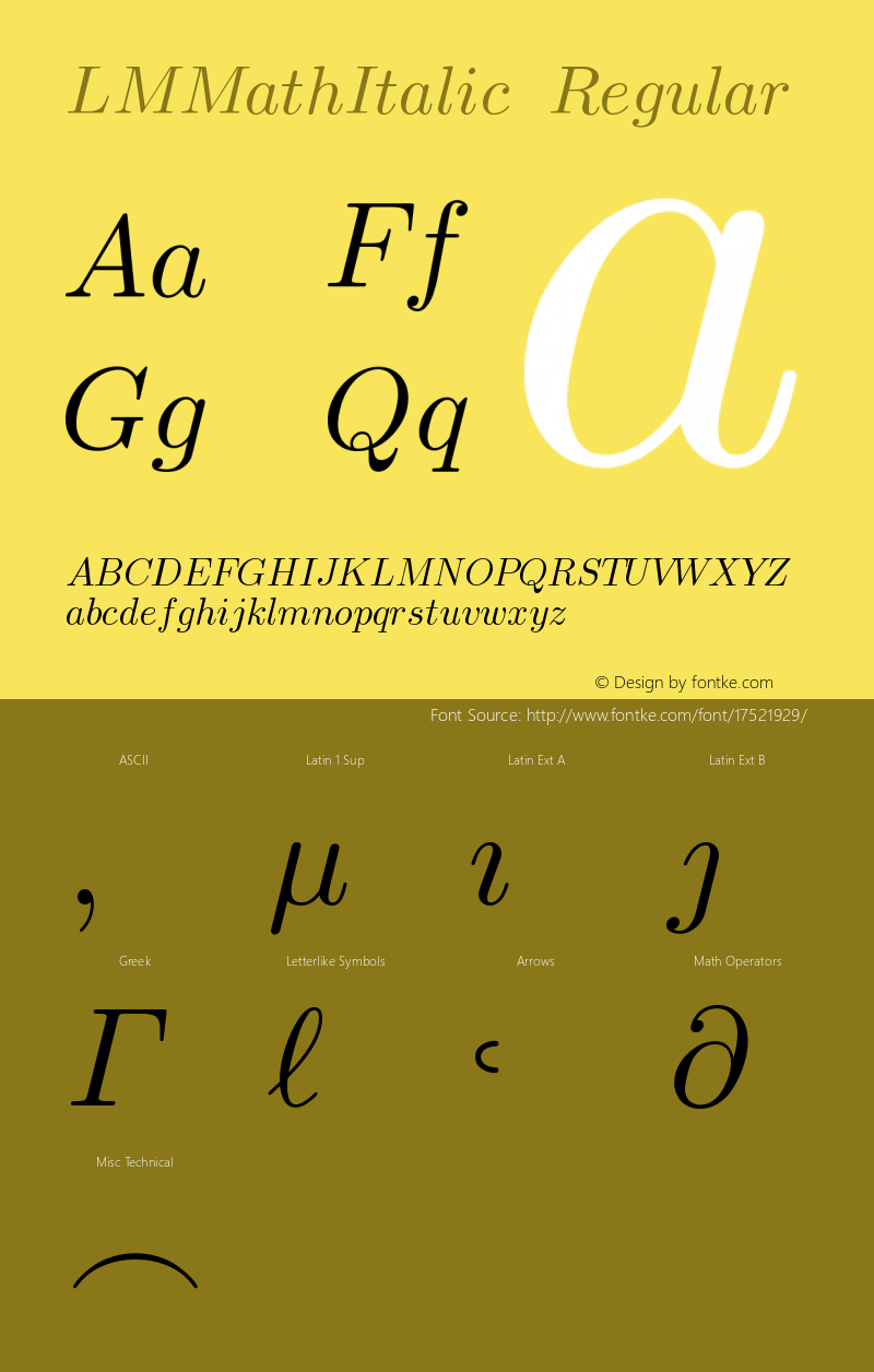 LMMathItalic10 Regular Version 2.003  Font Sample