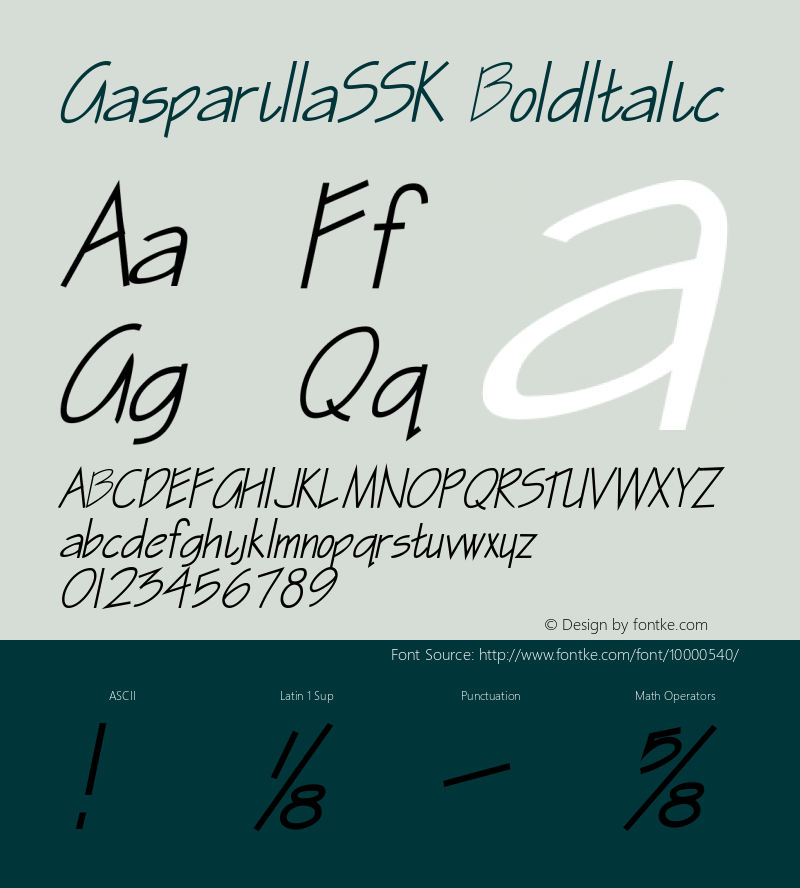 GasparillaSSK BoldItalic Macromedia Fontographer 4.1 8/11/95 Font Sample