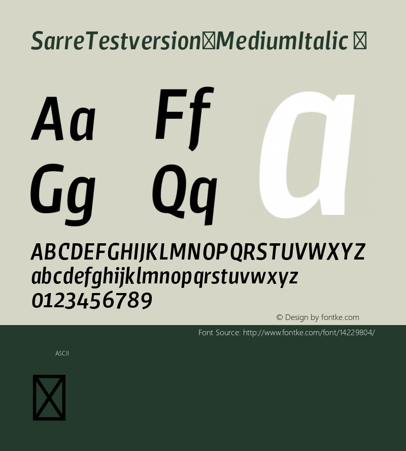 SarreTestversion-MediumItalic ? Version 1.000;PS 001.000;hotconv 1.0.70;makeotf.lib2.5.58329;com.myfonts.stereotypes.sarre.test-medium-italic.wfkit2.44Fz Font Sample