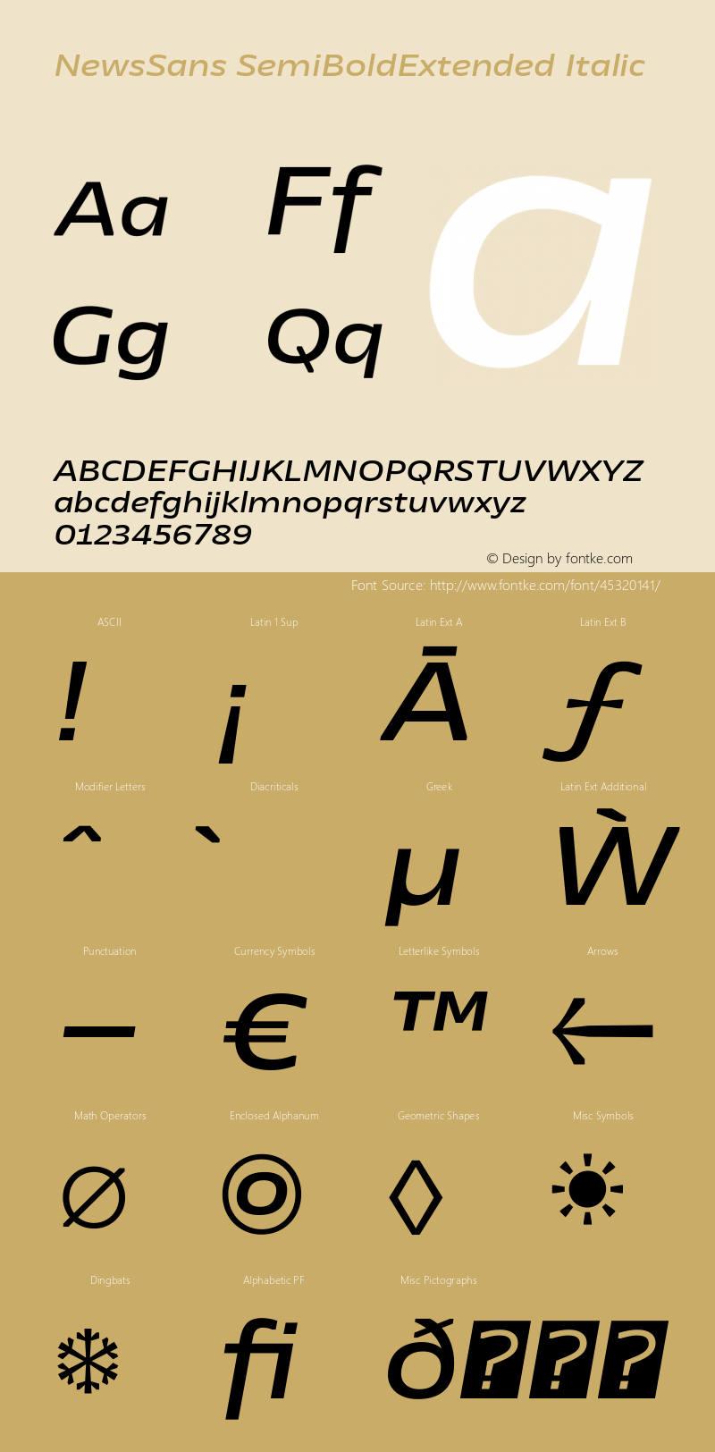 NewsSans SemiBoldExtended Italic Version 1.000 Font Sample