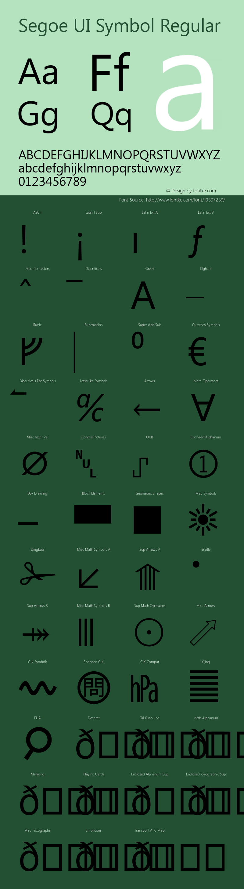 Segoe UI Symbol Regular Version 5.11 Font Sample